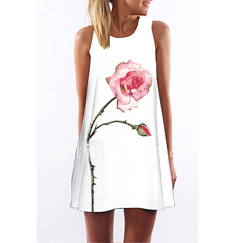 Women's Simple / Street chic Floral Loose Dress,Round Neck Above Knee ...