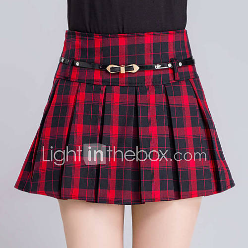 Women's Plaid Blue Red Skirts,Casual Day Simple Above Knee 4894624 2016 ...