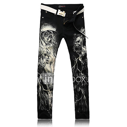 Men's Fashion Black Denim Skeleton Skull Print Jeans 4978576 2016 – $27.99