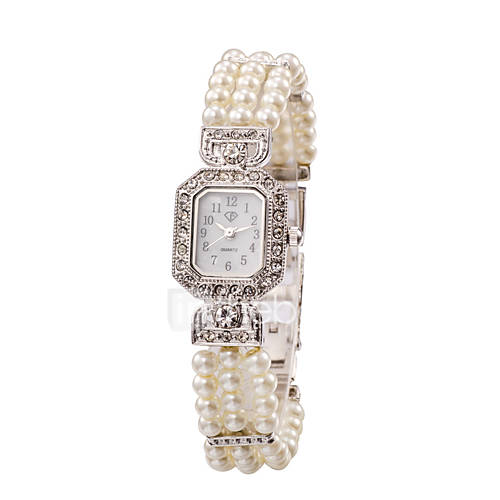 Women‘s Pearl Silver Band Analog Bracelet Wrist Watch Jewelry for ...