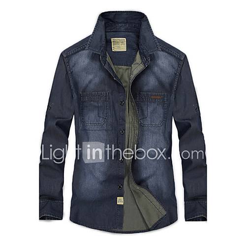 Men's Long Sleeve Shirt,Cotton Casual / Work / Formal / Sport Solid ...