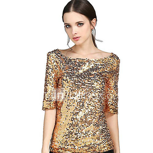 Women's Solid Gold Sequins Club Casual Street chic Plus Size All Match ...