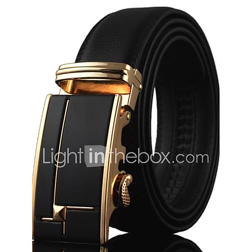 Men Business Automatic Buckle Black Leather Wide Belt,Work / Casual ...