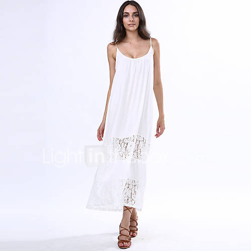 Women's Beach Loose Dress,Patchwork Strap Maxi Sleeveless White Others ...