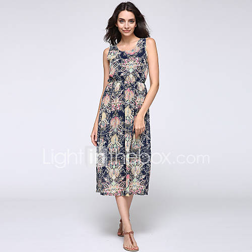 Women's Plus Size Flower Print Beach Chiffon Maxi Dress 1399332 2017 ...