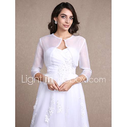 Women's Wrap Shrugs 3/4-Length Sleeve Organza White Wedding Party ...