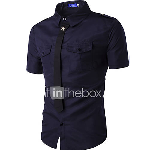 Men's Casual/Daily Summer ShirtSolid Shirt Collar Short Sleeve Blue ...