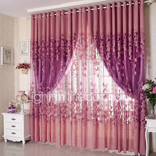 One Panel Country Floral Living Room Polyester Sheer Curtains Shades ...